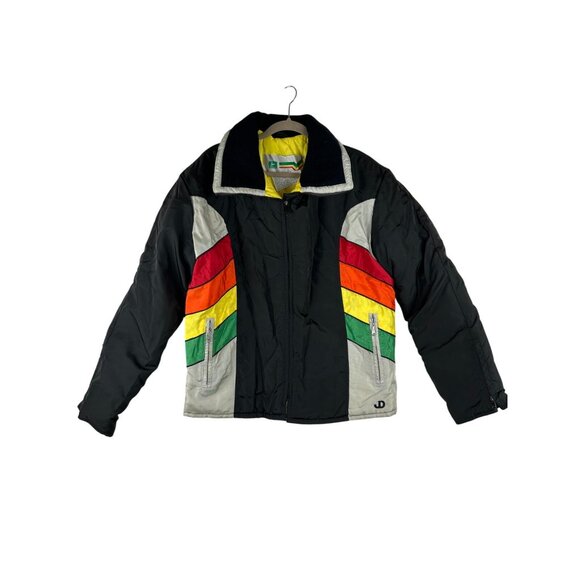 John Deere Jackets & Blazers - Vintage John Deere Womens L Ski Snowmobile Jacket  80s 90s Black Rainbow Color
